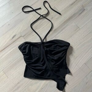 Tiger Mist Black Ruffle Halter Top